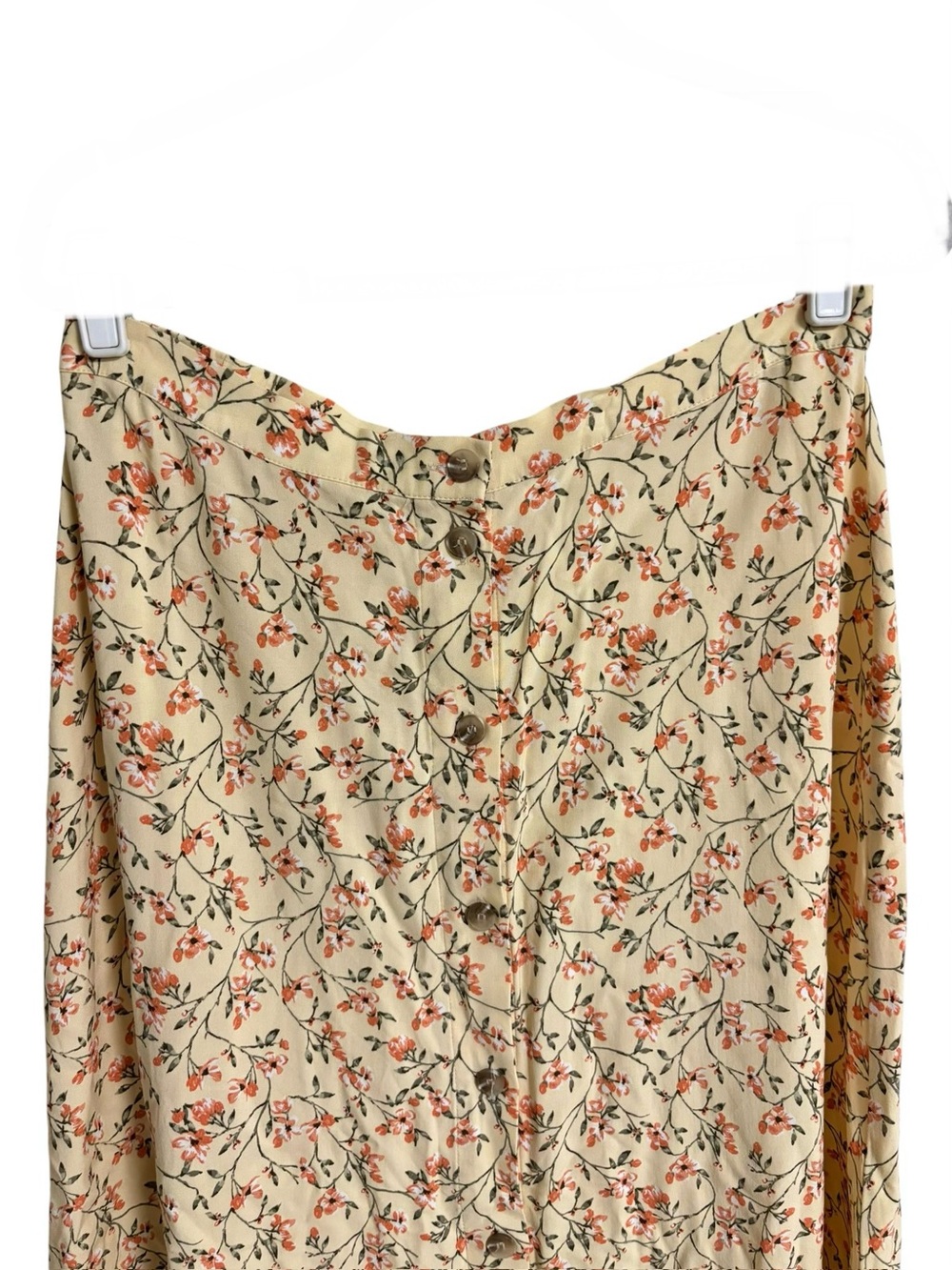 Vintage light yellow floral cottagecore prairie button up midi pull on skirt 12 - Picture 3 of 11
